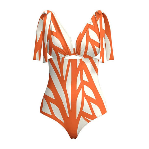 Image of One Piece Swimwear Women Sexy Stripe Print Deep V-Neck Bikini Swimsuit Hot Sale-FrenzyAfricanFashion.com