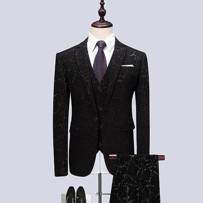 Image of Floral Print 3 Piece Suit Set Men Luxury Bronzing Blazers Vest Trousers-FrenzyAfricanFashion.com