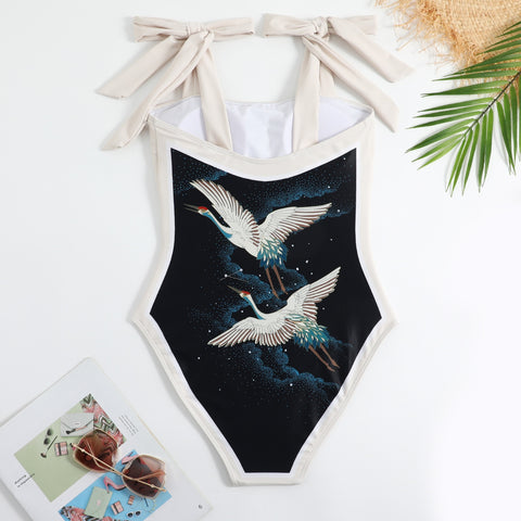 Image of One Piece Swimsuit Floral Print Beach Bathing Suit Set-FrenzyAfricanFashion.com