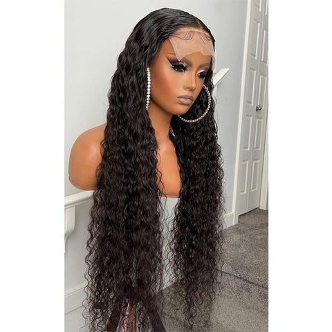 Image of Deep Wave Lace Front Wig Kinky Curly Synthetic Wigs 13x4X1 Cheap Wig Pre Plucked Natural Hair Glueless for Black Women-FrenzyAfricanFashion.com