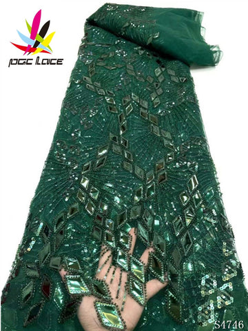 Image of 5 Yards Handmade Bead Lace Fabric With Sequins Luxury Embroidery French Tulle Mesh-FrenzyAfricanFashion.com