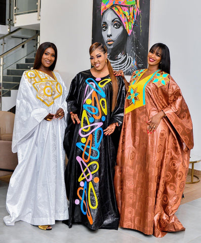 Image of African Dress For Woman Plus Size Dress Bazin Riche Embroidery With Embroidery Floor Long Dress With Scarf-FrenzyAfricanFashion.com
