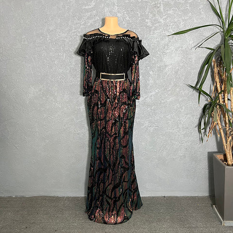 Image of Elegant Glittering Evening Dress Sparkle Sequin Sexy Sheath Maxi Party Gowns Come With Belt-FrenzyAfricanFashion.com