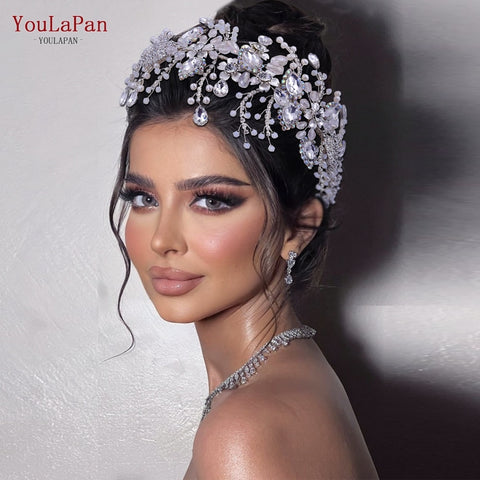 Image of Rhinestone Bridal Headband Big Flower Shape Headdress for Women Crystal Hollow Wedding Headpiece Zircon Headwear-FrenzyAfricanFashion.com