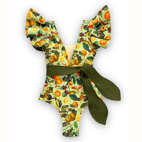 Image of Floral Printed Deep V-neck Ruffle Swimsuit Push Up One Piece Backless Monokini-FrenzyAfricanFashion.com