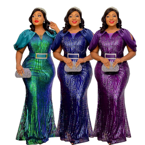 Image of Luxury Evening Dresses Women Plus Size Sequin Mermaid Bodycon Dress-FrenzyAfricanFashion.com