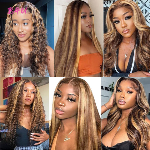 Image of Human Hair Honey Blonde Transparent Lace Wigs T Part Brazilian Bone Straight Lace Front-FrenzyAfricanFashion.com
