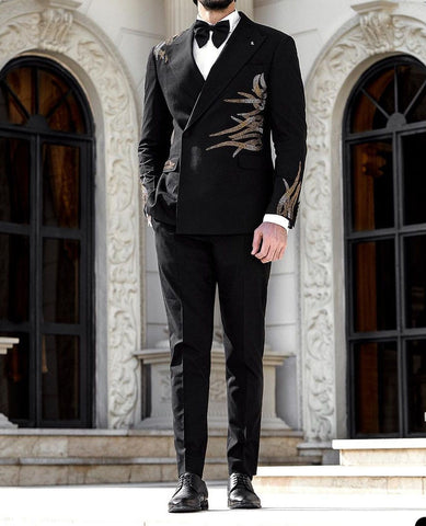 Image of Black Business Men Suits Two Pieces Jacket Pants-FrenzyAfricanFashion.com