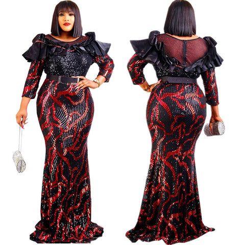 Image of Elegant Glittering Evening Dress Sparkle Sequin Sexy Sheath Maxi Party Gowns Come With Belt-FrenzyAfricanFashion.com