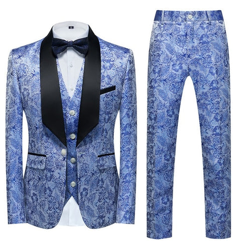 Image of Flower Pattern Suits 3 Pcs Set Dress Blazers Jacket Pants Vest Coat-FrenzyAfricanFashion.com