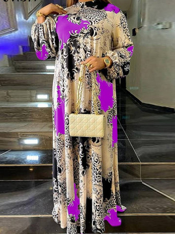 Image of Summer Maxi Dress Women Floral Printed Party Dresses Lantern Sleeve Sundress Bohemian-FrenzyAfricanFashion.com