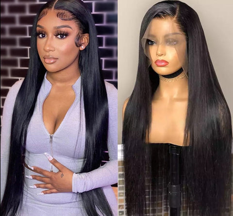 Image of Straight HD Lace Front Human Hair Wigs Pre Plucked Remy Brazilian-FrenzyAfricanFashion.com
