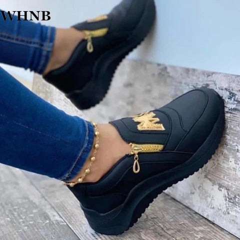 Image of Women Flats Platform Shoes Genuine PU Shoes Woman Spring Casual Zipper Flat Shoes Women Non Slip Shoes-FrenzyAfricanFashion.com