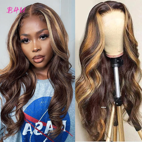 Image of Human Hair Honey Blonde Transparent Lace Wigs T Part Brazilian Bone Straight Lace Front-FrenzyAfricanFashion.com