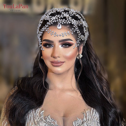 Image of Rhinestone Forehead Headband Fashion Crystal Bridal Headpiece Wedding Hair Accessories Tiara wear-FrenzyAfricanFashion.com