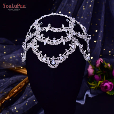 Image of Rhinestone Bridal Headband Big Flower Shape Headdress for Women Crystal Hollow Wedding Headpiece Zircon Headwear-FrenzyAfricanFashion.com