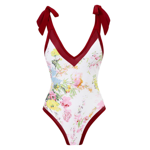 Image of One Piece Swimsuit Floral Print Beach Bathing Suit Set-FrenzyAfricanFashion.com