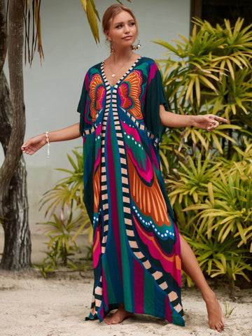 Image of Kaftan Dresses Women Bohemian Maxi Tie Dye Rayon Summer Holiday Bathing Suits-FrenzyAfricanFashion.com