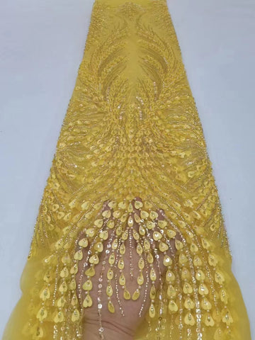Image of High Quality African Nigerian Tulle Lace Fabric With Sequins Embroidery 5 Yards-FrenzyAfricanFashion.com