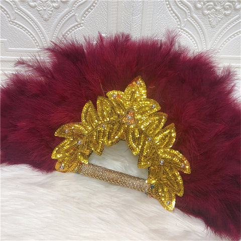 Image of Feathers Hand fan African Dance Wedding Fan with Sequined Beaded-FrenzyAfricanFashion.com