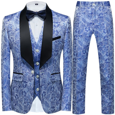 Image of Flower Pattern Suits 3 Pcs Set Dress Blazers Jacket Pants Vest Coat-FrenzyAfricanFashion.com