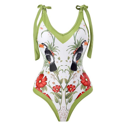 Image of One Piece Swimsuit Floral Print Beach Bathing Suit Set-FrenzyAfricanFashion.com