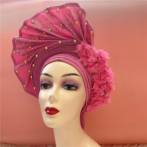 Image of nigerian aso oke with beads women turban shawl african headties-FrenzyAfricanFashion.com