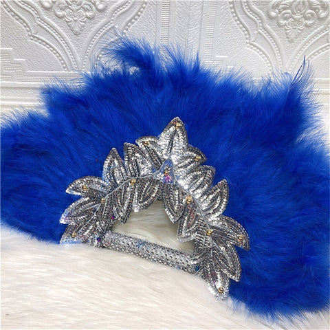 Image of Feathers Hand fan African Dance Wedding Fan with Sequined Beaded-FrenzyAfricanFashion.com