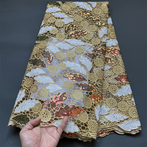 Image of African Nigerian Lace Fabric Embroidery French Tulle Cotton 5Yards-FrenzyAfricanFashion.com