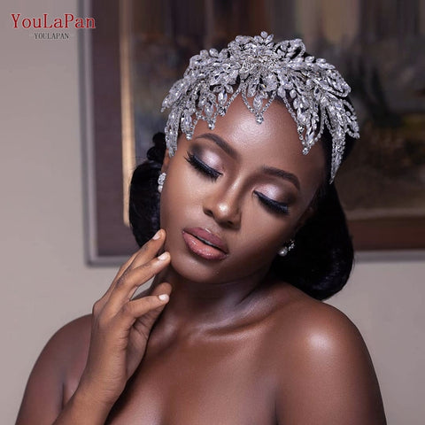 Image of Rhinestone Bridal Headband Big Flower Shape Headdress for Women Crystal Hollow Wedding Headpiece Zircon Headwear-FrenzyAfricanFashion.com