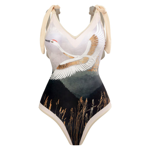 Image of One Piece Swimsuit Floral Print Beach Bathing Suit Set-FrenzyAfricanFashion.com