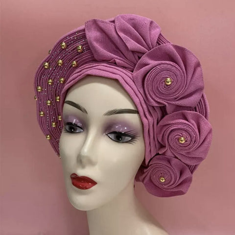 Image of Sego Gele Headtie Nigerian Headwear With Stone Beads Auto Turban Wide Trim-FrenzyAfricanFashion.com