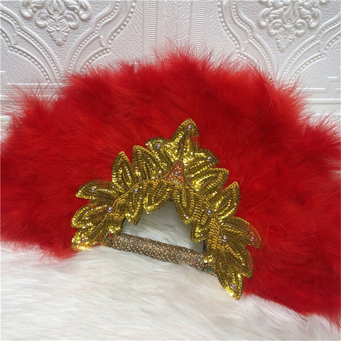 Image of Feathers Hand fan African Dance Wedding Fan with Sequined Beaded-FrenzyAfricanFashion.com