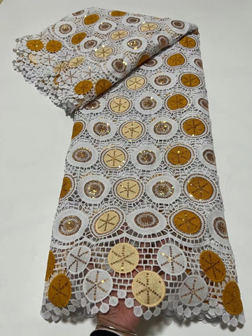 Image of Latest French Milk Silk Sequins Lace Fabric Guipure Cord Fabric-FrenzyAfricanFashion.com