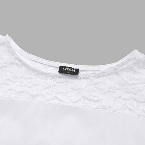 Image of Summer Kaftan Dress Women Lace Patchwork Maxi Long Dresses Long Sleeve O Neck Solid-FrenzyAfricanFashion.com