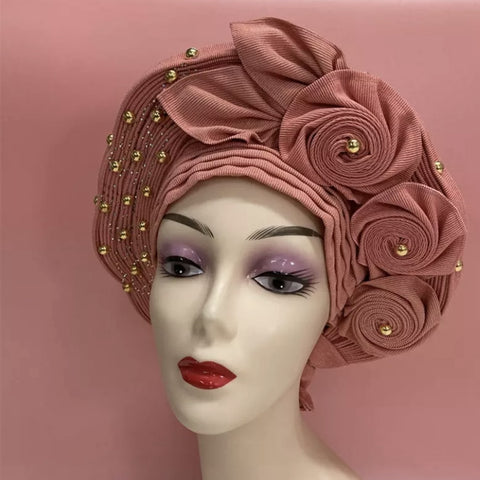 Image of Sego Gele Headtie Nigerian Headwear With Stone Beads Auto Turban Wide Trim-FrenzyAfricanFashion.com
