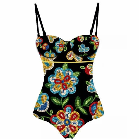 Image of One Piece Swimsuit Floral Print Beach Bathing Suit Set-FrenzyAfricanFashion.com