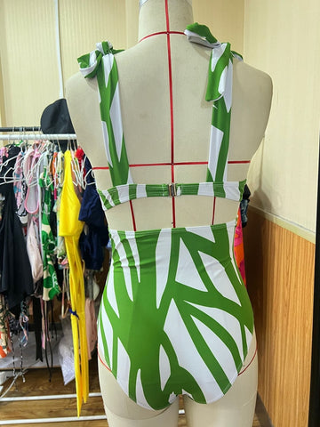 Image of One Piece Swimwear Women Sexy Stripe Print Deep V-Neck Bikini Swimsuit Hot Sale-FrenzyAfricanFashion.com