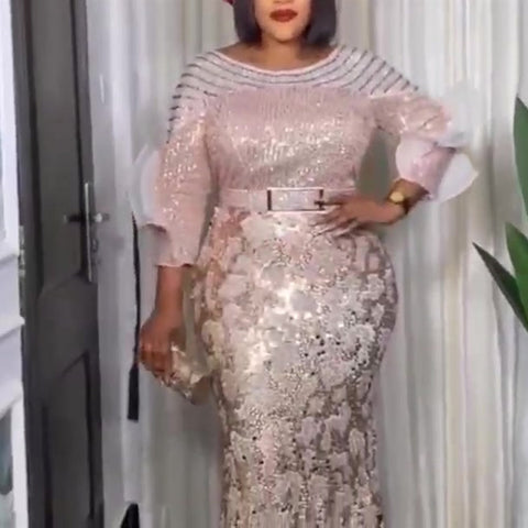 Image of Plus Size Party Long Dresses Sequin Evening Gowns-FrenzyAfricanFashion.com