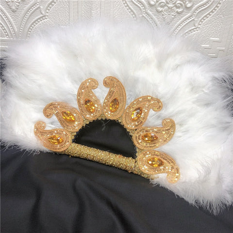 Image of Feathers Hand fan African Dance Wedding Fan with Sequined Beaded-FrenzyAfricanFashion.com