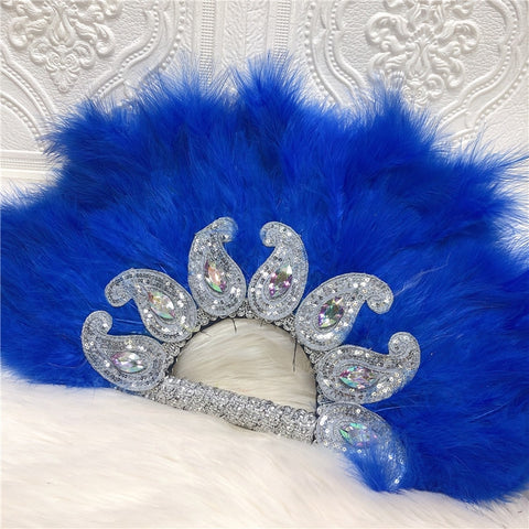 Image of Feathers Hand fan African Dance Wedding Fan with Sequined Beaded-FrenzyAfricanFashion.com