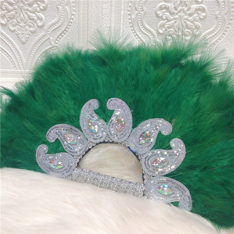 Image of Feathers Hand fan African Dance Wedding Fan with Sequined Beaded-FrenzyAfricanFashion.com