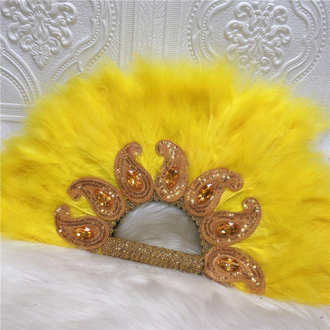 Image of Feathers Hand fan African Dance Wedding Fan with Sequined Beaded-FrenzyAfricanFashion.com