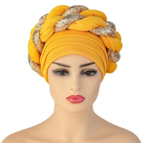 Image of Braided Twisted turbans Headwrap chemo Cap-FrenzyAfricanFashion.com