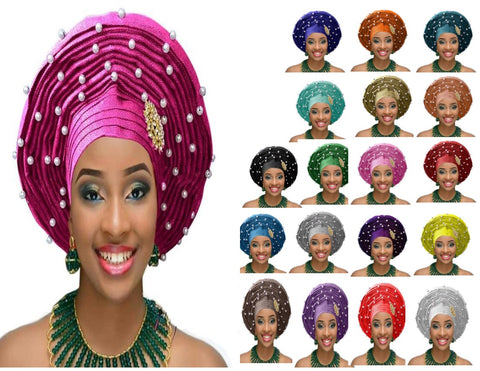 Image of Aso Oke Auto Gele Headtie Frenzy African Fashions-FrenzyAfricanFashion.com