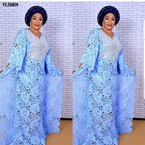 Image of Boubou Party African dress women Dashiki lace beaded embroidery-FrenzyAfricanFashion.com