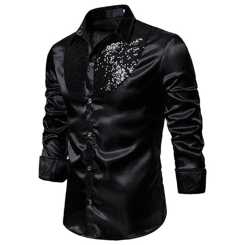 Image of Men Satin Long Sleeve Dress Shirt-FrenzyAfricanFashion.com