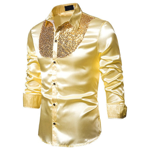 Image of Men Satin Long Sleeve Dress Shirt-FrenzyAfricanFashion.com
