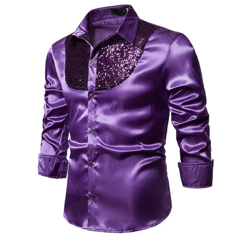 Image of Men Satin Long Sleeve Dress Shirt-FrenzyAfricanFashion.com