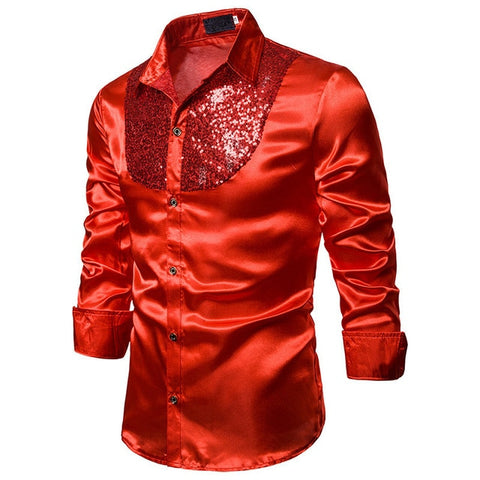 Image of Men Satin Long Sleeve Dress Shirt-FrenzyAfricanFashion.com